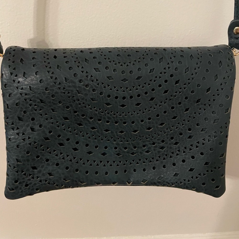 Street Level Justina Laser Cut Clutch Purse in Dark Teal/Gold NWT Stitch Fix